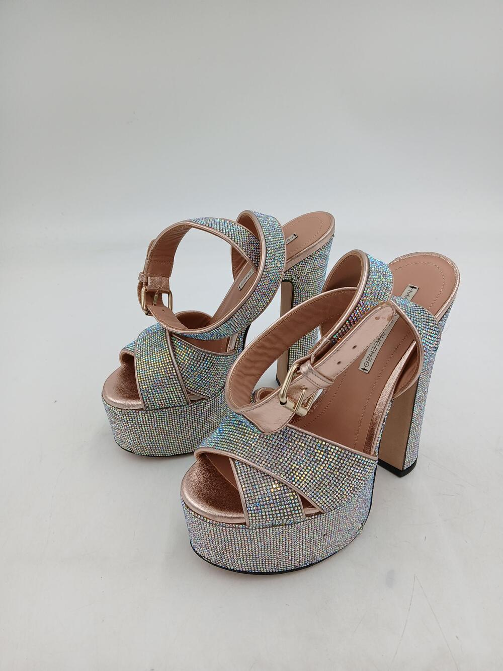 Marco De Vincenzo Shoes Womens Size 4.5 Silver Rhinestone Sandals Heel Italy